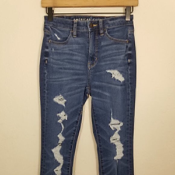 American Eagle Super Hi-Rise Jegging The Dream Jeans Distressed Size 0 - Picture 2 of 8